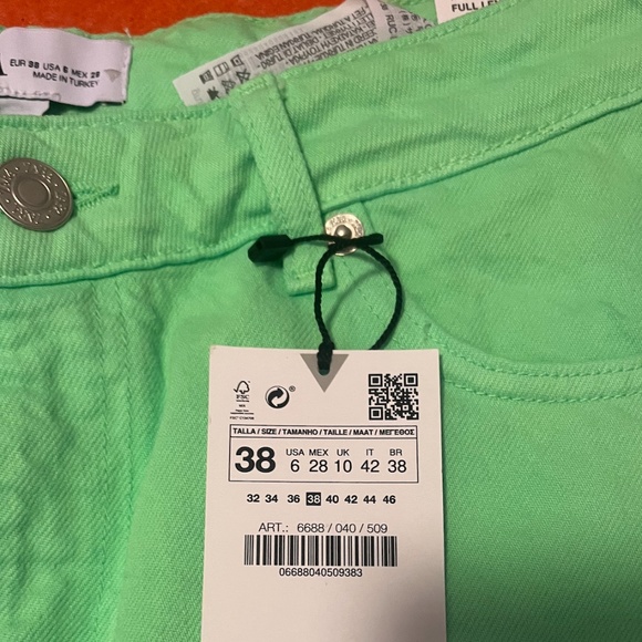 Zara neon green wide leg mid-rise full length jeans NWT - Picture 3 of 9